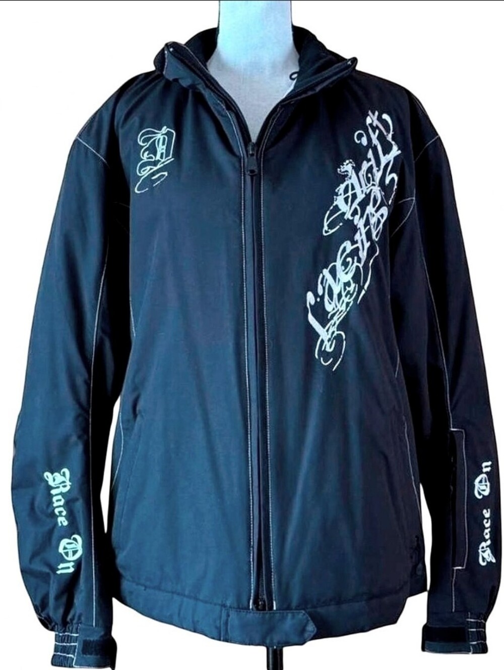Drift Racing Black Winter Jacket White Embroidered Race On Size M Or L Snow Y2k